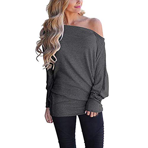 Preisvergleich Produktbild Tianwlio Damen Lässige Langarmshirt Hoodie Pullover Weihnachten Schulterfrei Lose Pullover Pullover Batwing Ärmel Top Bluse Grau XL
