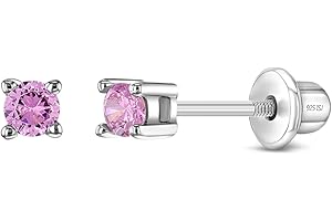 IN SEASON JEWELRY 925 Sterling Silver Cubic Zirconia Stud 2mm Baby Earrings with Safety Screw Backs For Toddlers - Safe & Classic Baby Earrings Gift - Safe for Sensitive Pierced Ears