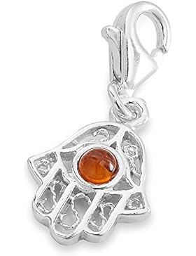 925 Sterlingsilber Charm Anhänger HAND der FATIMA Bernstein für Sammelarmband -Eye of Fatima #1331