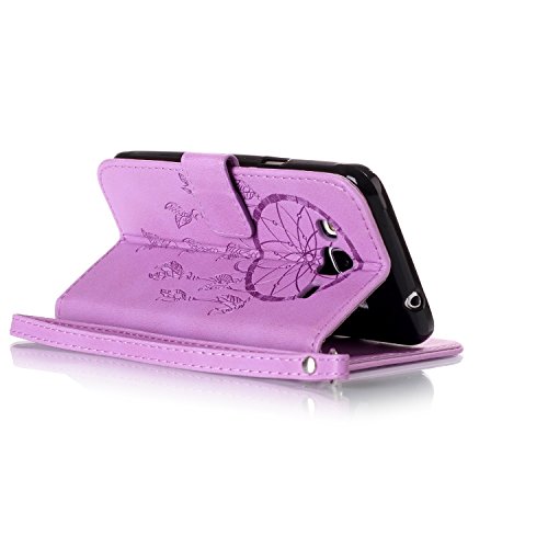 SKYXD für Samsung Galaxy J3 2016 J320FN Hülle Leder Traumfänger Blumen Drucken Muster,Brieftasche Klappbar Glitzer Strass PU Folio Schutzhülle [Kartenfach / Magnet / Standfunktion / Trageschlaufe] Inner Silikon Klapphülle mit [Handyanhänger + Eingabestift] 3 in 1 Zubehör Handy Tasche Etui for Samsung Galaxy J3 2016 J320FN Bookstyle Flip Case Leather Cover With [Stylus and Dust Plug]- Violett - 6