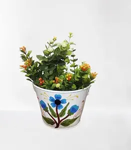 TNZ Creations, Metal Plant Pot with Hand Painted Flower, Strong and Durable and More Cost Effective. Colour Red (Item Package Quantity 1 Piece ) Plants just for Display not Including with The Pot.