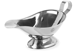 HENDI Saucière, 280 ml, avec base, petit récipient bol pot à sauce, saucière avec bec verseur, 200x100x(H)105mm, acier inoxydable