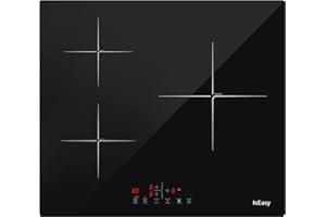 IsEasy Plaque de Cuisson Induction 3 Foyers, Plaque Induction 3 Feux, Encastrable 59cm, 5800W, 3 Booster, Minuterie, Commande Tactile, Verrou Enfants, Grand Feu de 26 cm