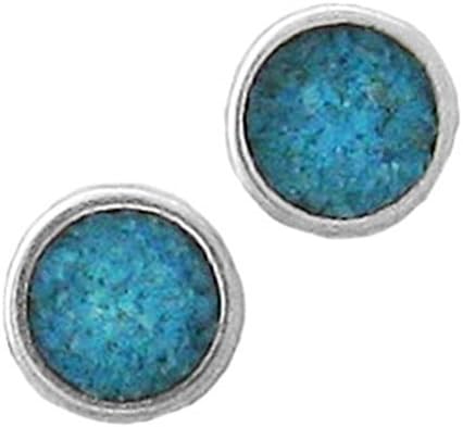 925 Sterling Silver Round, Turquoise Inlay Earrings Charm Gem Stone Semi Precious Shape by Silver Elements Charms