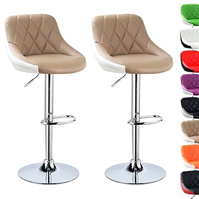 WOLTU BH30kk-2 Design 2 couleurs Tabouret de bar lot de 2 avec siège bien rembourré,tabourets en cuir artificiel réglable,Kaki Blanc
