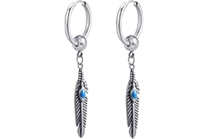 VELESAY Orecchini da Uomo Punk Rock Piuma Orecchini Biker Lungo Catena Orecchino Anallergico Catenella Orecchini per Uomo Donna Orecchino Piuma Pendente Orecchino Piuma Uomo Orecchino Piuma Donna