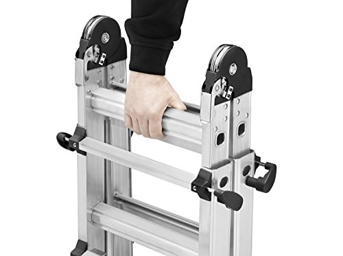 Hailo 7520-701 Alu-Multifunktions-Teleskopleiter MTL, 4×5 Sprossen – Verwendbar als Anlege- und Schiebeleiter, beidseitige Steh- und Treppenleiter - 4
