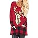 Produktbild Cooljun Damen Pullover Frauen Weihnachten Pullover Tops Plaid Splice Hem Rentier Langarm Tunika Damen Sweatshirt mit Tasche