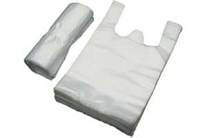 100pcs Lianpak Extra Strong White & Clear Mid Size Vest Carrier Bags with FlexTech, Soft Touch, Recycled, Tear Resistant - Perfect for Household, Office, Kitchen & Caterers - 100 Bags per Roll