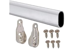 Bestdeals12 Wardrobe Rail Chrome Hanging Oval Rails Cut To Size - Free Pre Ends + Screws (450mm + 2 Free End Supports & Screws)
