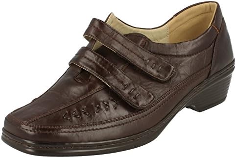 Eaze Low Wedge 2 Velcro Strap Casual (Brown, Size 7 UK)