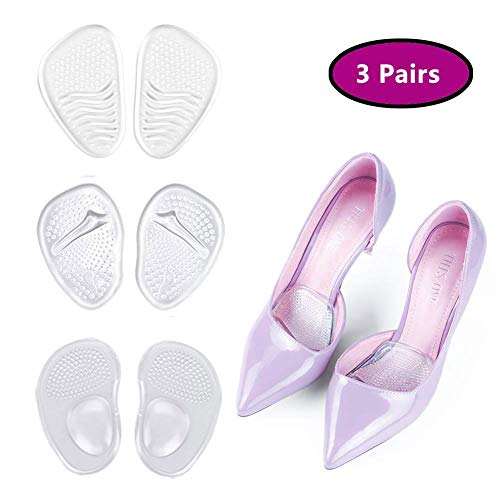 Metatarsal Pad, Ball of Foot Gel Pads, High Heel Cushion Insert for Women Foot Pain Relief, Anti-Slip Soft Forefoot Shoe Insole, One Size fits All, Pack of 3
