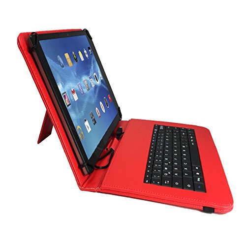 Qwertz Tastatur Tablet Tasche für Odys Winpad X9 / 22,6 cm / 8,9 “ mit Standfunktion – Deutsche Tastenbelegung – 9 Zoll Rot Tastatur - 5