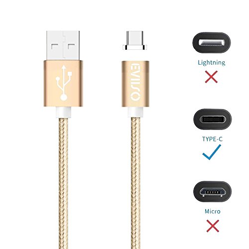 Magnetisches USB Type C kabel,-Lebenslange Garantieserie -EVIISO 1m Magnet PowerLine 2.4A Fast Charging USB C Kabel auf USB 3.0 A Ladekabel Datenkabel mit Nylongeflecht für Samsung Galaxy S8 S8 Plus,Huawei P9, P10,Nexus 5X/6P,OnePlus 3/3T und andere Type-C unterstützte Geräte (2 Pack Gold) - 3