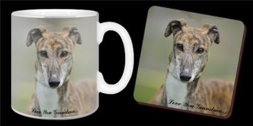 Brindle Greyhound Dog "Love You Grandma…" Grandparents Day Sentiment 11oz Mug and Coaster Gift Set