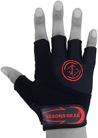 JASONS GEAR Essential Weight lifting Gym gloves with Breathable Cool Max, Light Weight, Silicon Grip Palm, Air flow Tech to keep the palm Cool. Suitable for Cycling, Weight lifting, Heavy Work outs, Cross Fit, WOD, Gym, and Fitness (Unisex) (BLACK, LARGE)