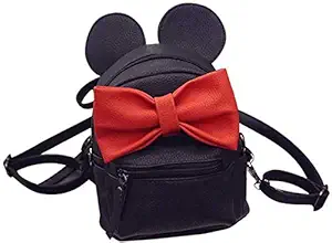 NRST Cute Small College Bag Bow Style Backpack for Girls (Black)