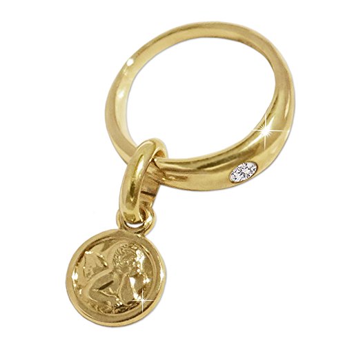 CLEVER SCHMUCK Goldener Taufring Ø 12 mm Engel rund mit Zirkonia weiß glänzend 333 GOLD 8 KARAT im Etui - 