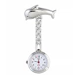 Naisicatar Krankenschwesteruhr Brosche FOB Schwesternuhr Unisex Doktor Schwesternuhr Blume Brosche Taschenuhr Taschenuhr mit Clip Delfin Silber