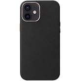 Elfia iPhone 12 Mini ile Uyumlu L&uuml;x Deri Kadife İ&ccedil; Kısımlı Kılıf, Eyz Siyah