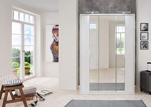 lifestyle4living Kleiderschrank in weiß | Drehtürenschrank, 3-türig, Falttürenschrank mit Spiegeltür ca. 139 cm
