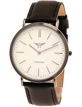 NY London designer Slim Unisex Damen Herren Leder Armband Uhr Damenuhr Herrenuhr Schwarz Weiß super flach inkl.Uhrenbox