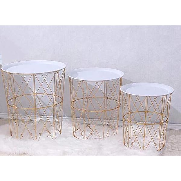 Set Of 3 Metal Storage And Side Table Coffee Tea Table White Gold Color Removable Pallet Buy Online At Best Price In Uae Amazon Ae