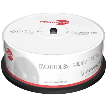 Primeon 2761251 DVD+R Rohlinge (8x Speed, 8.5GB, 240 Min, 25er Spindel)