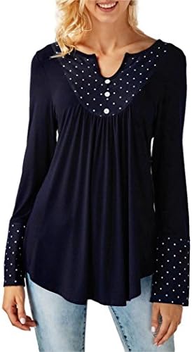 Womens Blouse Sunday 2018 Newest Fashion Autumn Swing Shirt Plus Size Long Sleeve Sweatshirt Button Decor Tee Thin Winter Pullover Sweater Comfy Tunic Dots Printed Blouse Pure Color (L, Blue)