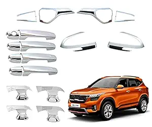 CAR SAAZ Exterior Chrome Accessories Combo Kit Compatible with Seltos (2019-Present) Set of 14Pcs