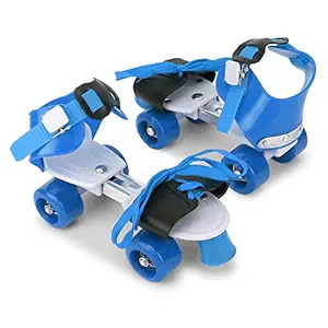 CADDLE & TOES Basics Adjustable Roller Skates 4 Wheel Skating Shoes for Kids Age Group 5-12 Years (Multi Color) (Blue)