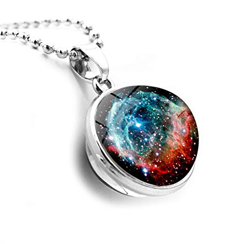 Preisvergleich Produktbild WANZIJING Helle Nebelhalskette, Bunter Galaxie Anhänger Universum doppelseitige Glas Halskette Geschenke für Sie oder Ihn,C