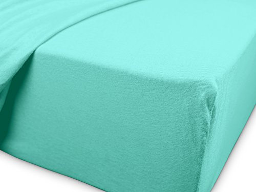 Jersey Spannbetttuch in bewährter Qualität – erhältlich in 16 modernen Farben und 5 verschiedenen Größen, 180-200 x 200 cm, türkis - 6