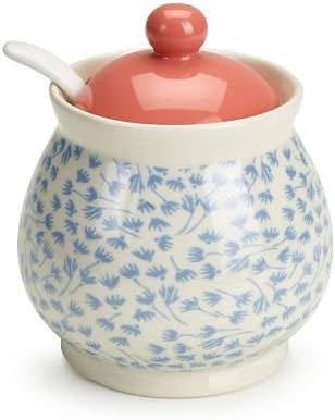 Ditsy Blossom Floral Jam Pot with Lid and Spoon, 240ml, Multi-Coloured
