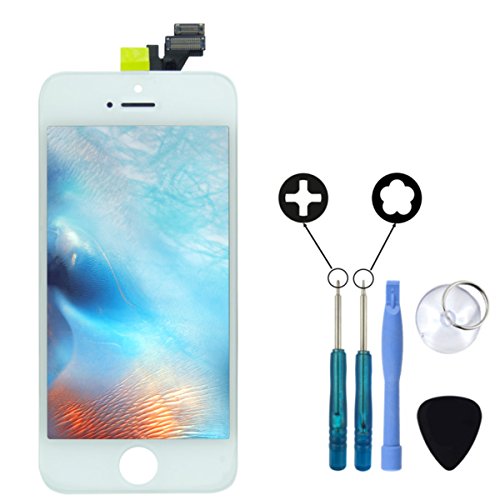 détail Kit de Réparation iPhone 5 Blanc Vitre Tactile + Ecran LCD Rétina sur châssis + outils