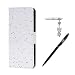 Produktbild Huawei Nova Hülle, Huawei Nova Schutzhülle, Alfort 3 in 1 Lederhülle Bling Glitter Fashion Design Premium PU Leder Hohe Qualität Tasche Case Cover Kasten Abdeckung Wallet für Huawei Nova 5.0" Smartphone Funktion Standfunktion Unterstützte Telefone und Magnetverschluss ( Weiße Sterne ) + Alfort Schwarz Stylus Pen + Netter Staub Stecker