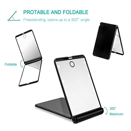 Rantizon Make up Spiegel mit LED Beleuchtung 2-fach Vergrößerung & 1X Doppelseitiger Schminkspiegel Dimmbar durch Touch-Schalter Tragbarer Taschenspiegel Faltbarer Kosmetikspiegel Reisespiegel - 3