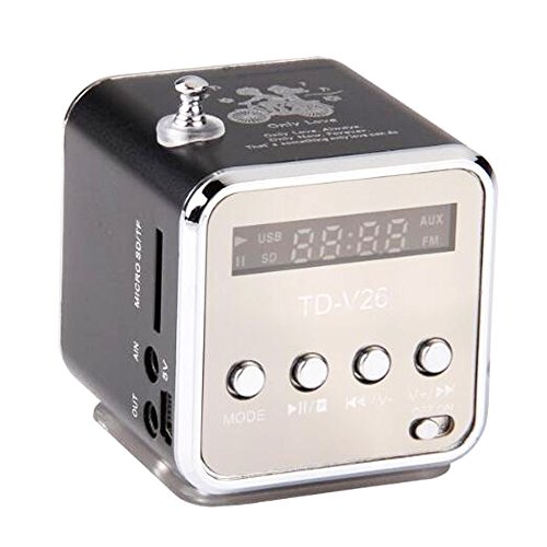 Mini Radio Altavoz Lindo Inserción de Tarjeta con Usb Compacto Radio Fm de Moda con 87-100 Mhz Compatible con Batería Incorporada Claro Negro
