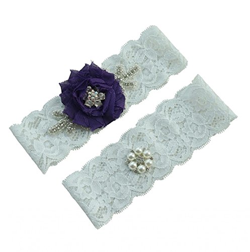 Preisvergleich Produktbild Fankeshi Strumpfband mit Spitze, Perlen, Brautschmuck, Hochzeit, Strumpfgürtel, Gürtel, 2 Stück (XXL, Violett)