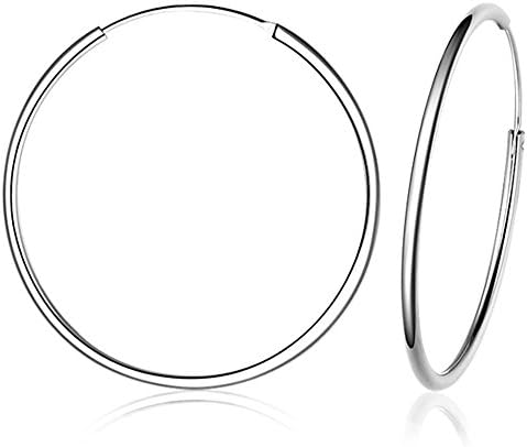 BelonsHoop Earrings 925 Sterling Silver Fine 40-60mm Big Round Circle Endless Hoop Sleeper Earrings for Women Girls
