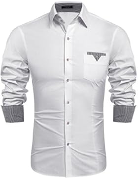 Hasuit Herren Hemd Baumwolle Slim Fit Langarm Farbekombination Basic Mode