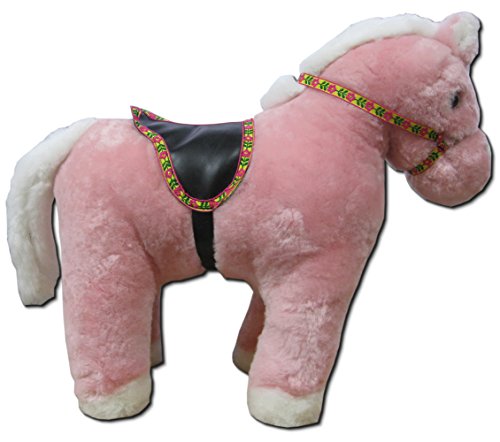 Preisvergleich Produktbild Kuscheltier Lammfell rosa Pferd 44cm Sattel gelb