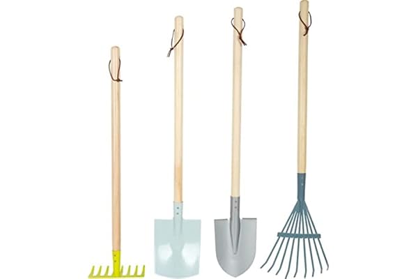Small Foot Set d'outils de Jardinage en Bois et en métal, Jouets de Jardinage à partir de 3 Ans, 12389, Red, Blue, Green, Yellow
