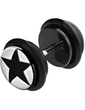 SP28 2 Stück Fake Plugs F31 Stern Schwarz Acryl Edelstahl- Stecker Kautschuk O-Ring 10 mm Unisex Ohrringe Superleicht