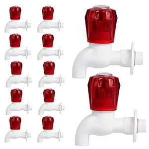 SOCCER- Plastic Bib Cock Tap (Pack of 12)/ Heavy Duty Crystal Plastic Water Tap/Long Body Plastic Bib Cock/Routing Tap/Washing Area/Kitchen Sink Tap/Bathroom Bibcock for Hot & Cold Water/Basins Cock (Pack of 12)