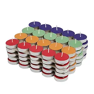kalra Colored Wax Tealight Candles (Set of 100, Unscented) House Diyas for Puja and dacorations