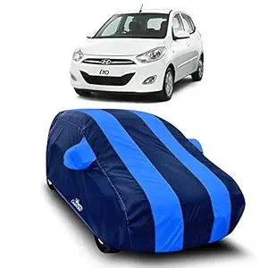 AARTRI - Water Resistant - dust Proof - car Body Cover for Hyundai I10 car Cover - Water Resistant UV Proof - car Body Cover (Strips Royal Blue with Mirror Pockets)