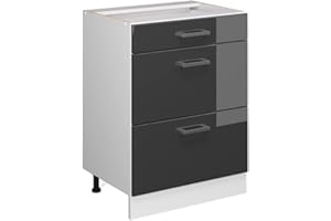 ‎VICCO Vicco Küchenunterschrank R-Line, Anthrazit Hochglanz/Weiß, 60 cm mit Schubladen, ohne Arbeitsplatte