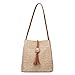 Produktbild Damen Frauen Mädchen Hohe Kapazität Weave Holzperlen Quasten Schulter Eimer Tasche (Brown)
