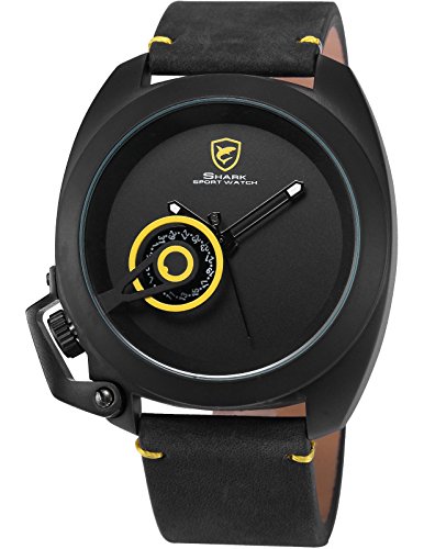 Shark Herren Armbanduhr Analog Quarzuhr Schwarz Pferdeleder Band DatumsanzeigeSH449 Shark Herren Armbanduhr Analog Quarzuhr Schwarz Pferdeleder Band DatumsanzeigeSH449